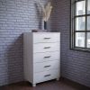 Modern Farmhouse Solid Wood 5 Drawer Bedroom Chest In White