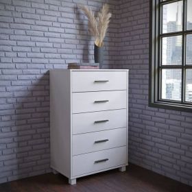 Modern Farmhouse Solid Wood 5 Drawer Bedroom Chest In White
