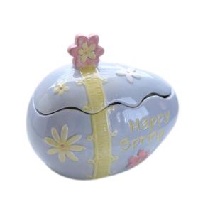 Lovely Flower Ceramic Egg Shape Jewelry Box Organizer Storag