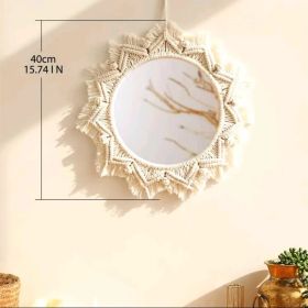 1Pc Boho Macrame Round Mirror - Woven Wall Hanging For