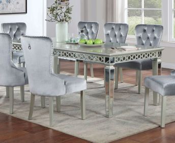 Silver Dining Table W Leaf Mirror Accent Design Contemporary