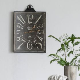 Large Vintage Black Rectangular Wall Clock With White