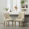 Tan Button Tufted Solid Wood Wingback Hostess Chairs With