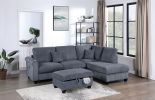 Contemporary Dark Gray 3Pc Sectional Set Corduroy