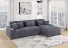 Modern 2Pc Sectional Set Xl Plush Corduroy Fabric Dark Gray