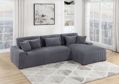 Modern 2Pc Sectional Set Xl Plush Corduroy Fabric Dark Gray