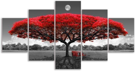 Canvas Wall Art Red Tree Wall Art With Moon Black And White 2919
