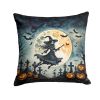 Flying Witch Spooky Halloween Throw Pillow Machine 2343