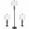 2 Table Lamps 1 Floor Lamp Set With Fabric Shades