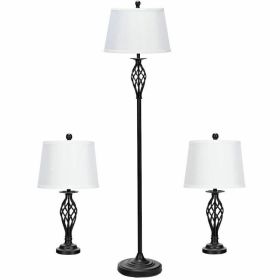 2 Table Lamps 1 Floor Lamp Set With Fabric Shades