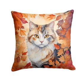 American Curl Cat In Fall Leaves Throw Pillow Machine 2526