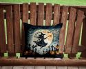 Flying Witch Spooky Halloween Throw Pillow Machine 2343
