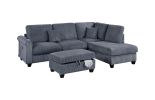 Contemporary Dark Gray 3Pc Sectional Set Corduroy