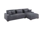 Modern 2Pc Sectional Set Xl Plush Corduroy Fabric Dark Gray