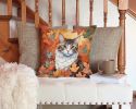 La Perm Cat In Fall Leaves Throw Pillow Machine Washable 2472