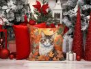La Perm Cat In Fall Leaves Throw Pillow Machine Washable 2472