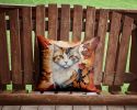 American Curl Cat In Fall Leaves Throw Pillow Machine 2526