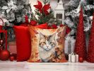 American Curl Cat In Fall Leaves Throw Pillow Machine 2526