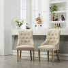 Tan Button Tufted Solid Wood Wingback Hostess Chairs With