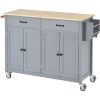 Kitchen Island Cart With Solid Wood Top And Locking Wheels