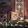 American Curl Cat In Fall Leaves Throw Pillow Machine 2526
