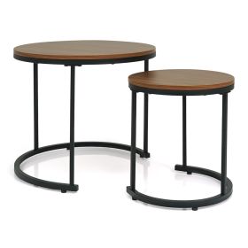 Modern Round Nesting Coffee Tables - Set of 2 (Color: Light Brown)