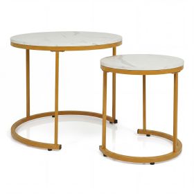 Modern Round Nesting Coffee Tables - Set of 2 (Color: Golden)