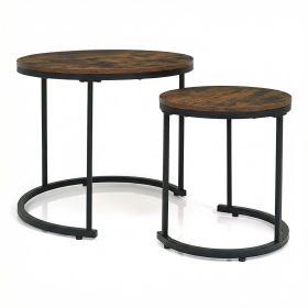 Modern Round Nesting Coffee Tables - Set of 2 (Color: Rustic Brown)