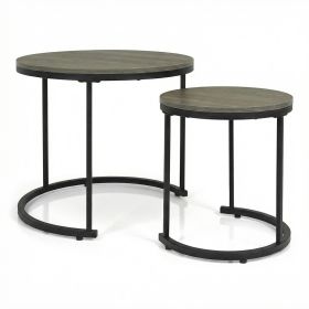 Modern Round Nesting Coffee Tables - Set of 2 (Color: Oak)