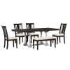 Traditional 6-Piece 78inch Trestle Extendable Dining Table Set with One 18inch Removable Leaf, Padded Dining Chairs and Bench