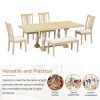 Traditional 6-Piece 78inch Trestle Extendable Dining Table Set with One 18inch Removable Leaf, Padded Dining Chairs and Bench