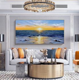 Abstract Wall Decor Palette Knife Oil Painting Seascape (size: 75 x 150 cm)