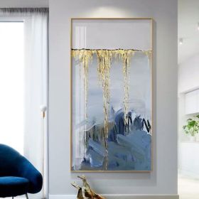 Blue Gold Foil Abstract Oil Painting Wall Art (size: 50 x 100 cm)
