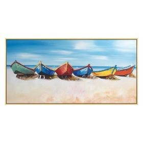 Hand Painted Boat Beach Canvas Painting Landscape Oil Pa (size: 40 x 80 cm)