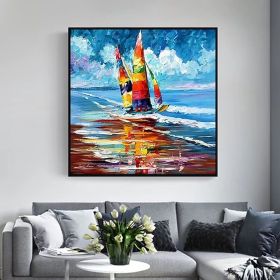 Abstract Oil Painting Boats Oil Canvas Painting Sea Land (size: 80 x 80 cm)