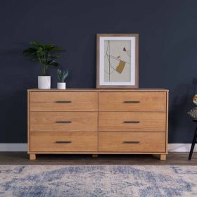 Modern Farmhouse Solid Wood 6 Drawer Double Dresser In (Color: Solid Wood)