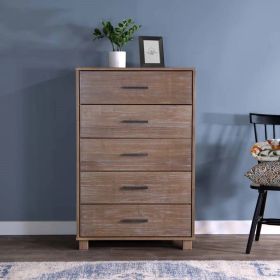 Modern Farmhouse Solid Wood 5 Drawer Bedroom Chest In (Color: Pine)