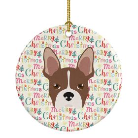 Ceramic Ornament Christmas (Design: Boston Terrier - Merry Christmas)