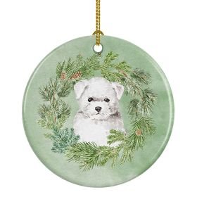 Ceramic Ornament Christmas (Design: Bichon Frise Puppy - Christmas Wreath)