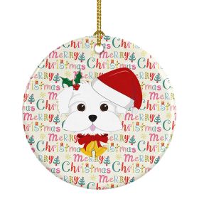 Ceramic Ornament Christmas (Design: Maltese - Merry Christmas)