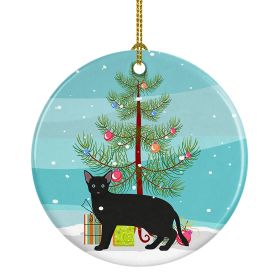 Ceramic Ornament Christmas (Design: Russian White Black Cat - Christmas)