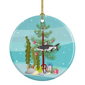 Ceramic Ornament Christmas (Design: Iridescent Shark - Merry Christmas)