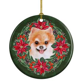 Ceramic Ornament Christmas (Design: Pomeranian 2 - Poinsetta Wreath)