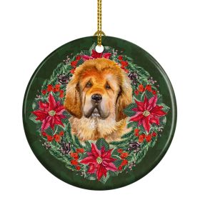 Ceramic Ornament Christmas (Design: Tibetan Mastiff - Poinsetta Wreath)