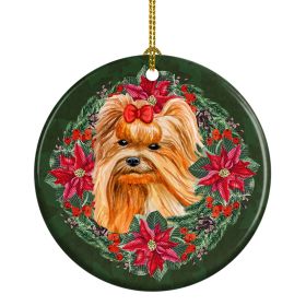 Ceramic Ornament Christmas (Design: Yorkshire Terrier - Poinsetta Wreath)