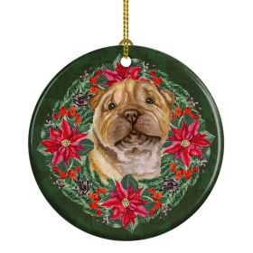 Ceramic Ornament Christmas (Design: Shar Pei Puppy - Poinsetta Wreath)