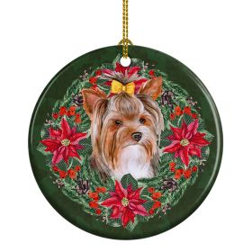 Ceramic Ornament Christmas (Design: Yorkshire Terrier 2 - Poinsetta Wreath)