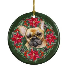 Ceramic Ornament Christmas (Design: French Bulldog - Poinsetta Wreath)