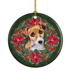 Ceramic Ornament Christmas (Design: Jack Russell Terrier 2 - Poinsetta Wreath)