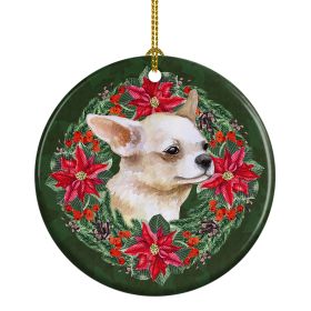 Ceramic Ornament Christmas (Design: Chihuahua Leg Up - Poinsetta Wreath)